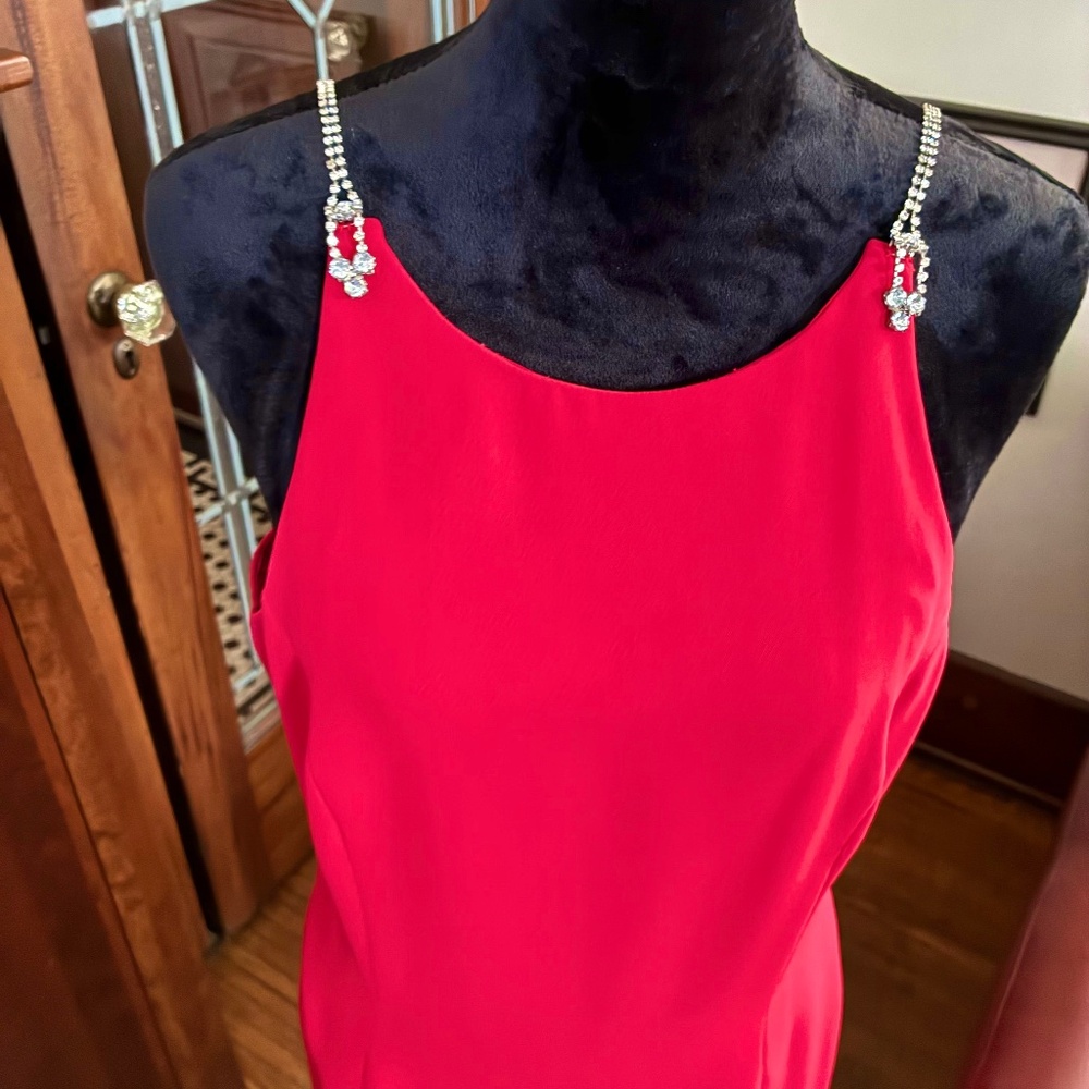 "Donna Morgan" red dress, 12, formal, with rhinestone straps, NWOT
